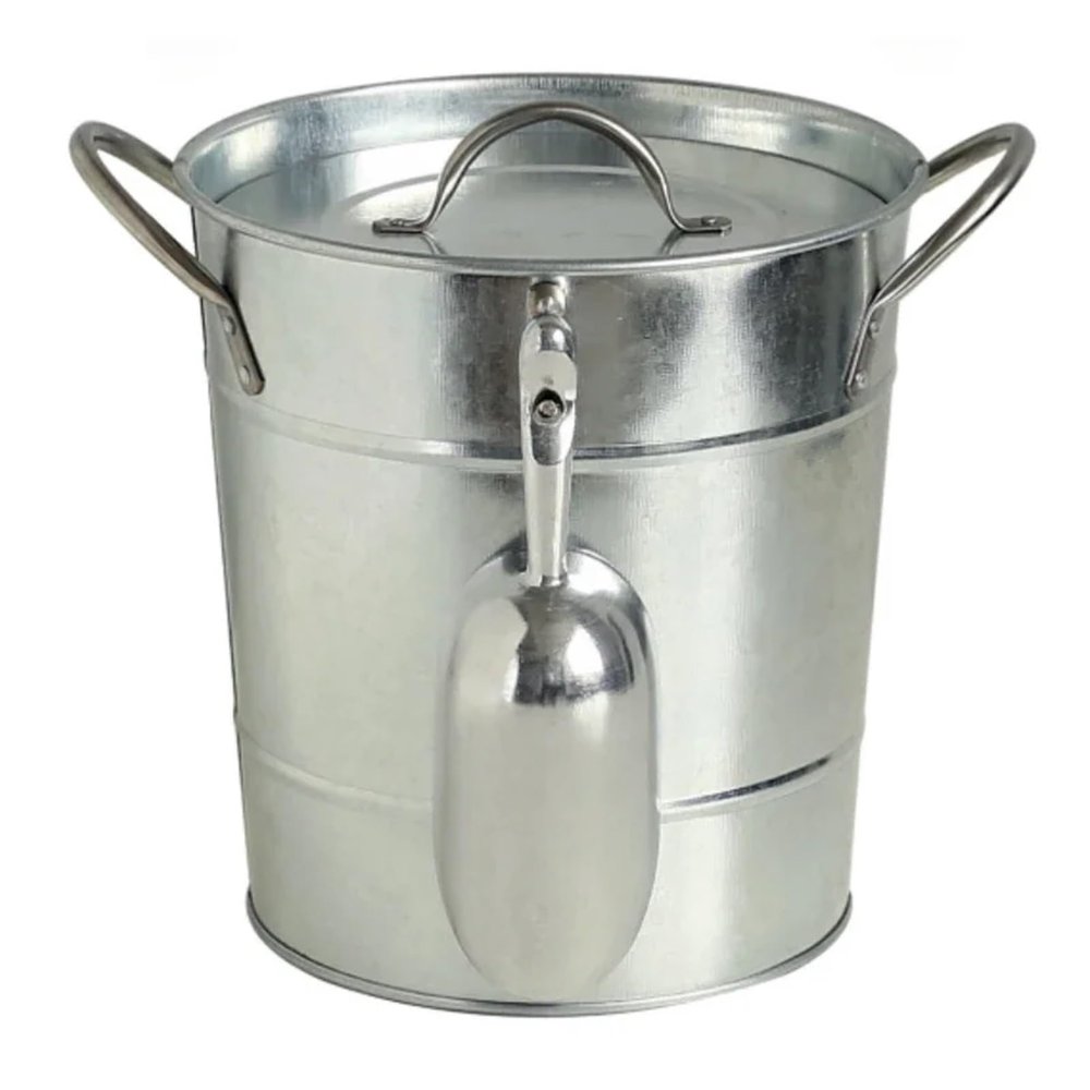 Generic Thickened Galvanized Iron Ice Bucket with Lid, Portable Round Bar, Home and Outdoor Picnic Use (Silver)