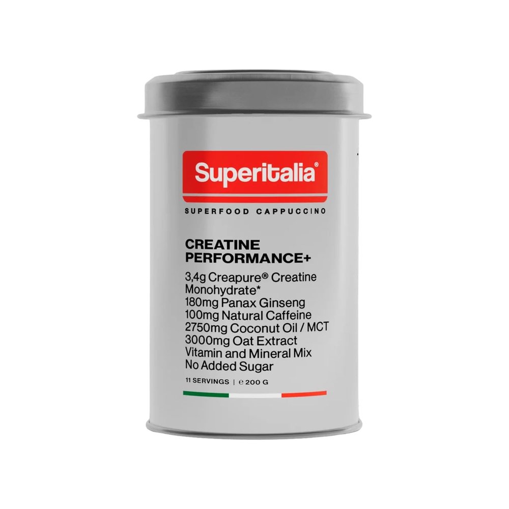 Creatine Performance+ (11 Servings) – Instant Coffee with 3.4 g Creapure Creatine Monohydrate & 100 mg Caffeine – Superfood Cappuccino by Superitalia – Official Hyrox Partner – Made in Italy