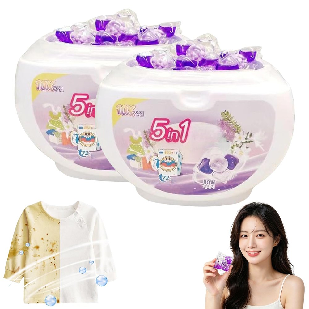 5-in-1 Laundry Pods with Fabric Softener Scent Beads, White Musk, for All Fabrics and Colors, Deep Cleaning, Long-Lasting Freshness (2 pcs)