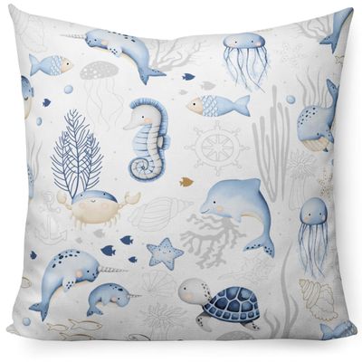 PinkZebra Kids’ Pillowcase, 25 x 25 cm, 100% Cotton, OEKO-TEX Standard 100, Zipper, Sea Animals