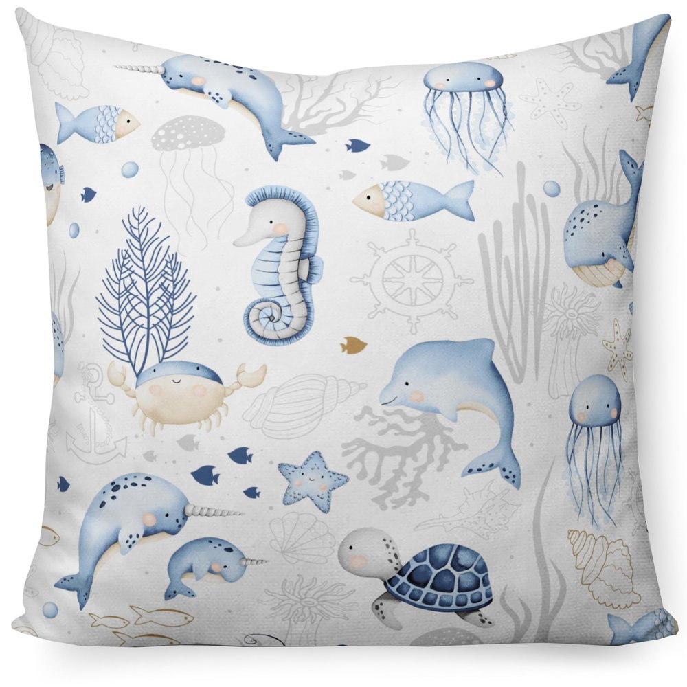 PinkZebra Kids’ Pillowcase, 25 x 25 cm, 100% Cotton, OEKO-TEX Standard 100, Zipper, Sea Animals