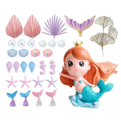 Mermaid Cake Decorations with Bubbles and Starfish