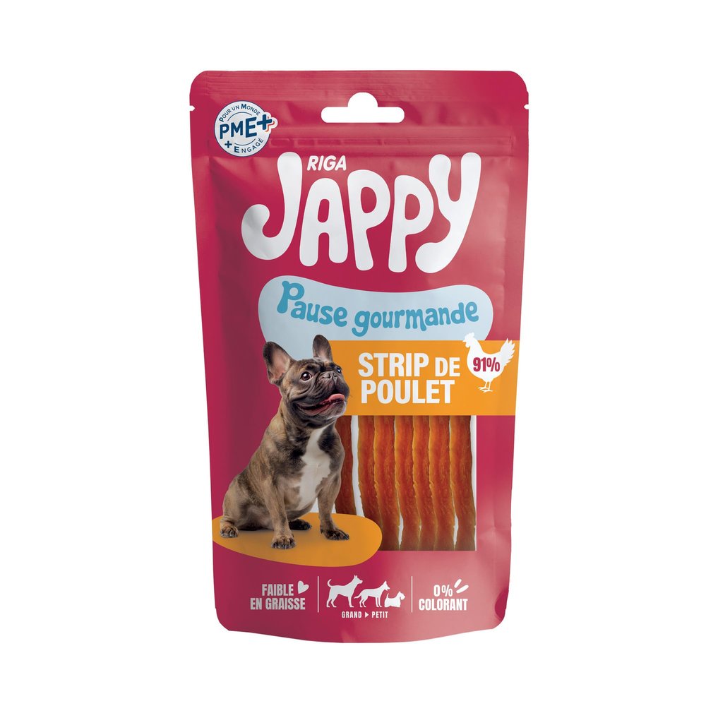 Riga Jappy Chicken Strip Dog Treats, High in Chicken and Protein, Low Fat, No Colors or Additives, 80 g
