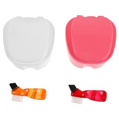 WRITWAA 2-Piece Portable Denture Cleaning and Storage Set with Intensive Cleaning System and Dual-Chamber Plastic Case for Travel