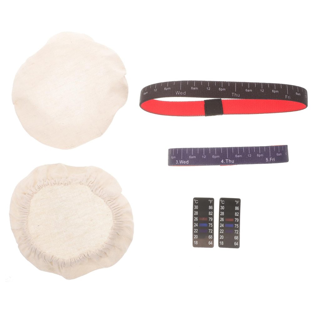 Zerodeko Sourdough Starter Accessory Set with 2 Thermometer Strips, 2 Date Bands and 2 Cloth Covers