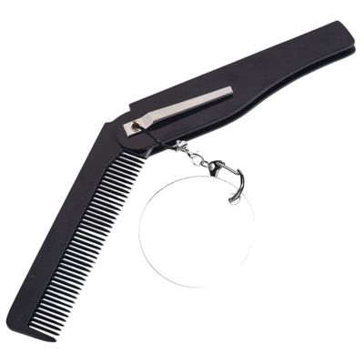 HOMOCONO Portable Folding Comb for Men with Oval Acrylic Mirror and Keychain