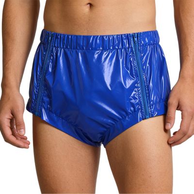 Mufeng Unisex PVC Wetlook Adult Incontinence Brief, Royal Blue, Size S