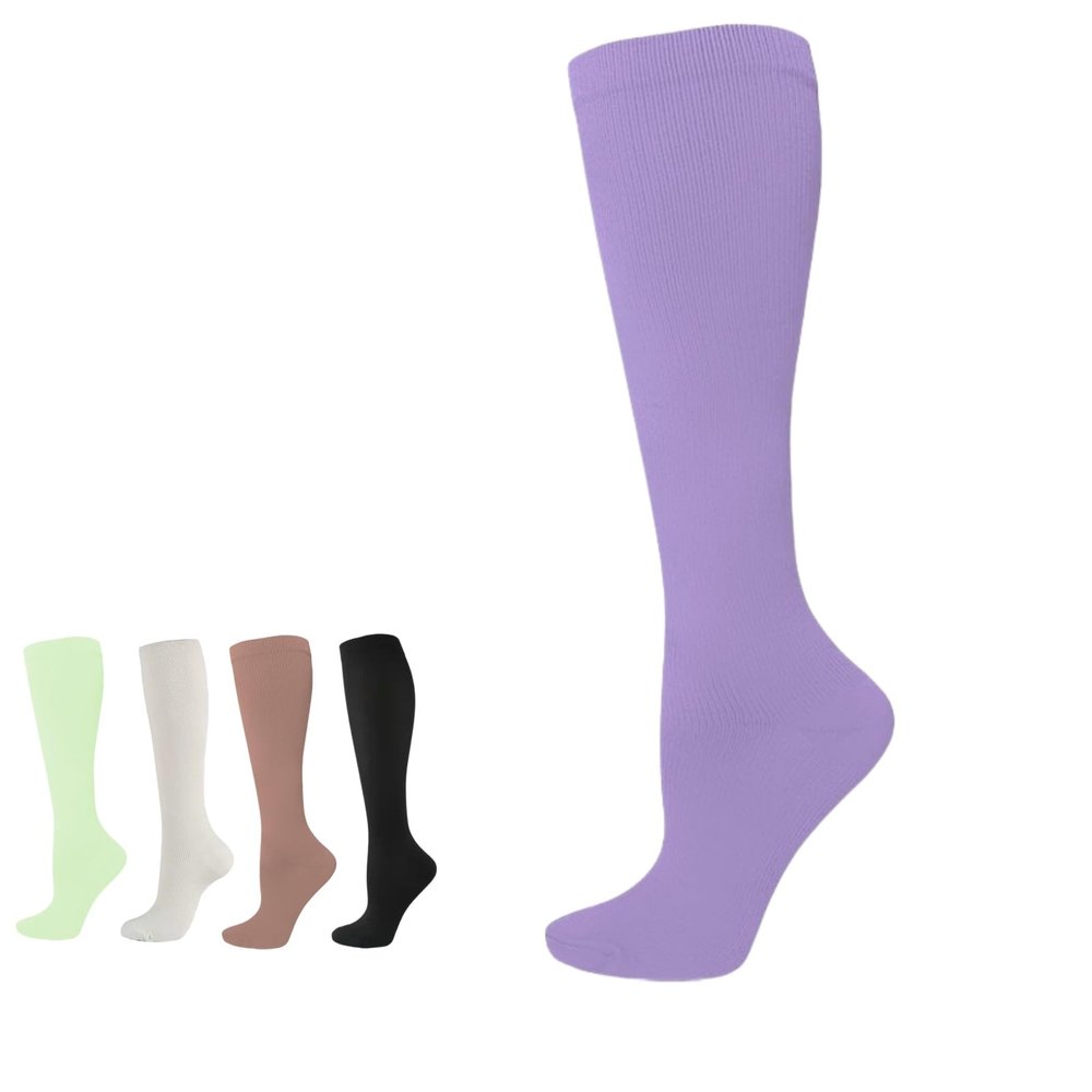 Kuisoe Mevery Compression Socks for Women, Mevery Classic Compression Socks for Women and Men, Thick-Calf Design with Non-Slip Cuff (Purple, 3 Pairs, M)