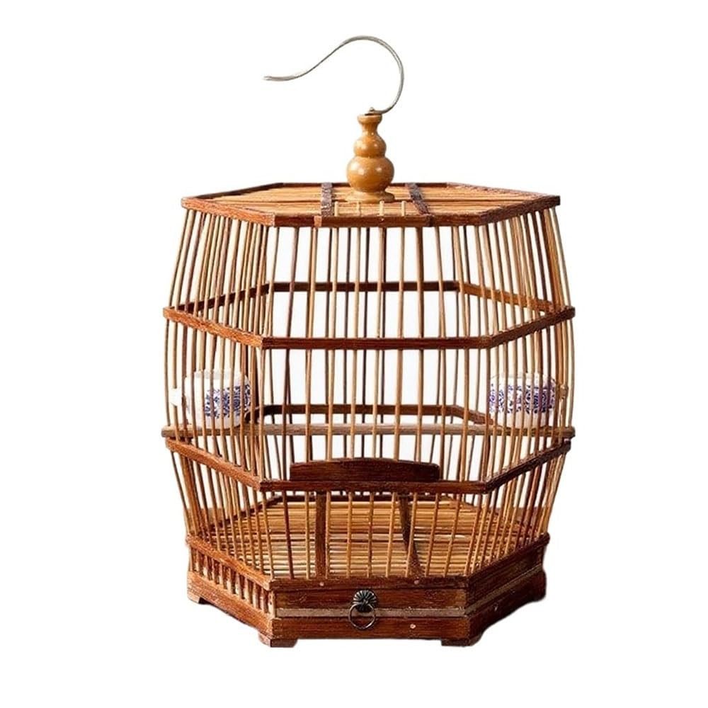 Hhmmei2024-23 Large Handmade Bird Cage, Arched Hexagonal Cage with Hanging Hook, Pull-Out Tray