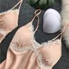 5PC Women's Sleepwear Set - Lace Nightwear (Beige M) view 2