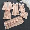 5PC Women's Sleepwear Set - Lace Nightwear (Beige M) view 3