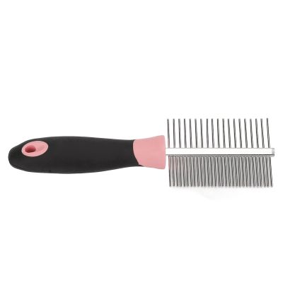 Walmeck Double-Sided Stainless Steel Pet Comb, Wide and Fine Teeth, Pink, 18.5 x 5 cm