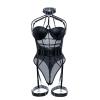 Summer Lace Lingerie Corset Set with Strappy Harness, Black, S view 1