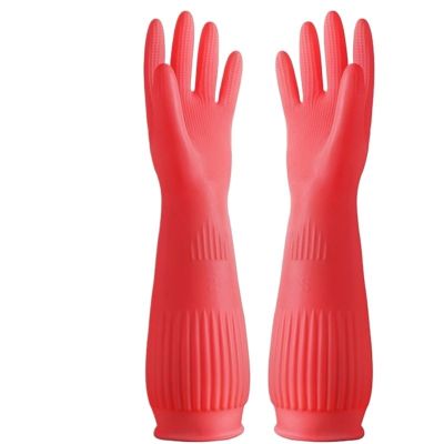 BCJMKDX Cleaning Gloves, Extended Dishwashing Gloves, 38 cm, Red, L