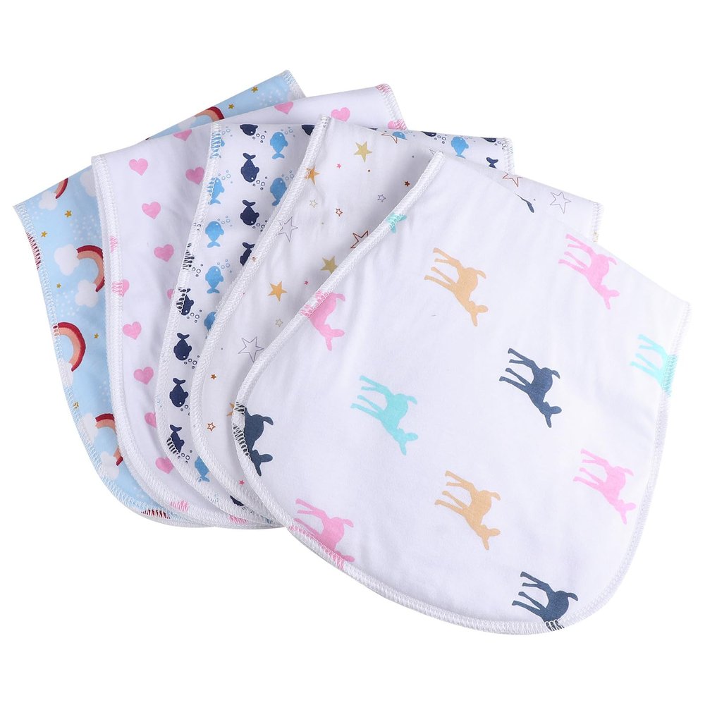 OSOLADY Absorbent Cotton Burp Cloths, 5-Pack, Assorted Styles