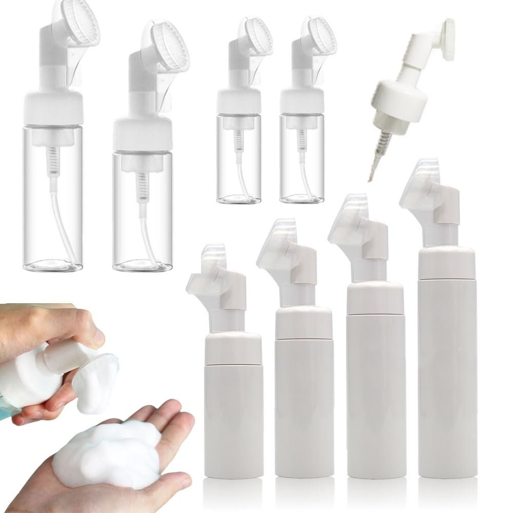 Empty Facial Foaming Cleanser Bottle with Silicone Brush, White, 180 mL, 20-Pack
