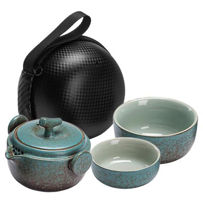 Zerodeko Ceramic Travel Tea Set with Portable Teapot and Cup