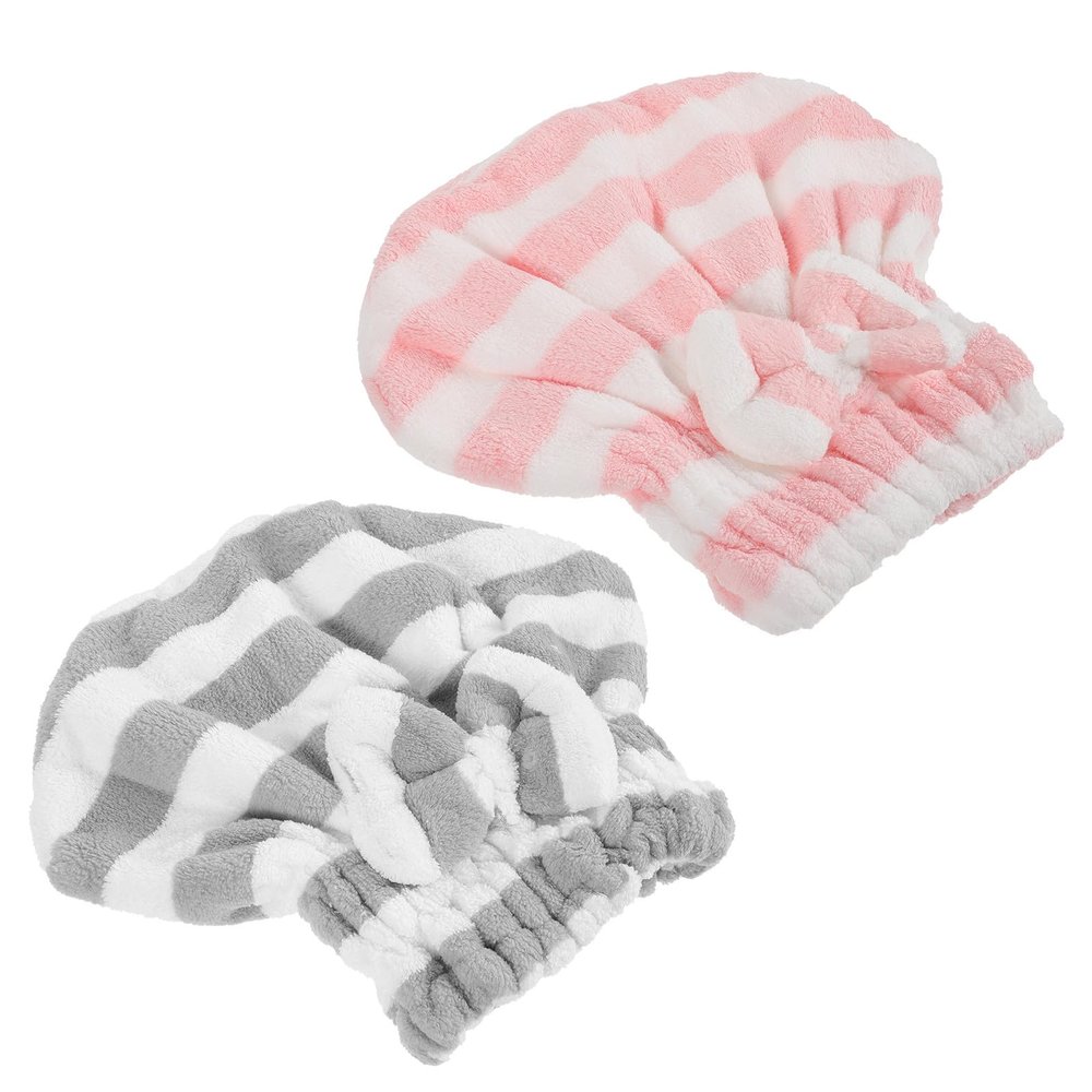 FELTECHELECTR 2-Pack Microfiber Hair Turbans, Quick-Dry, Elastic, Double-Layer