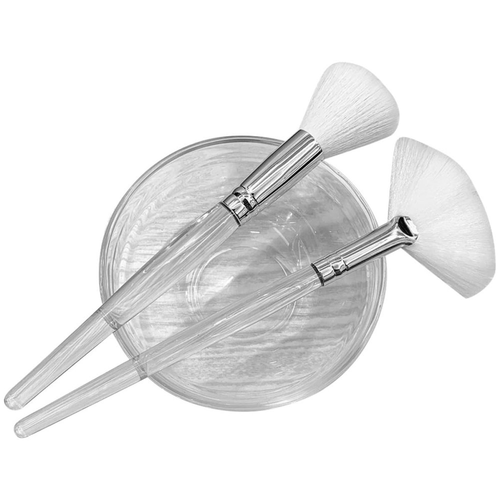 LALADEFIEE Nylon and ABS Foam Brush with Glass Bowl for Facial Cleansing, 1 Set