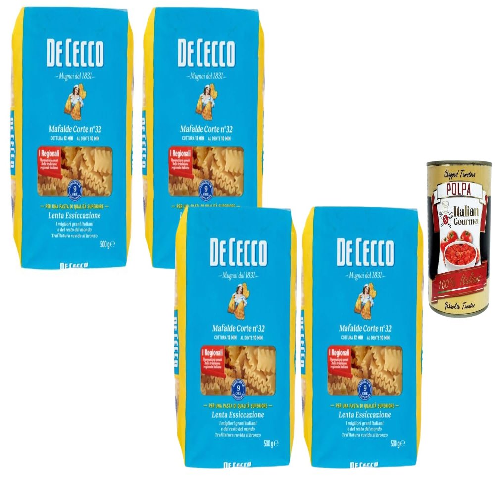 Italian Gourmet Mafalde Corte No. 32 Wavy Pasta, Al Dente, 4 x 500 g