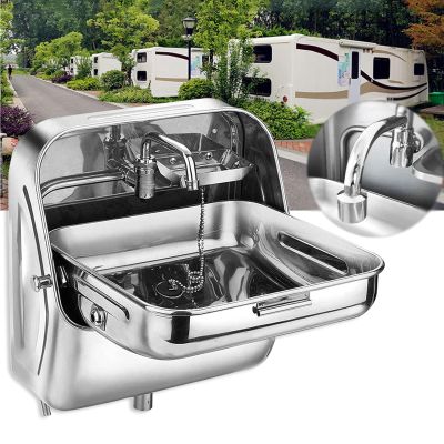XCSCUK Stainless Steel Wall-Mounted Sink with Cold Water Faucet for RVs, Campers, and Boats
