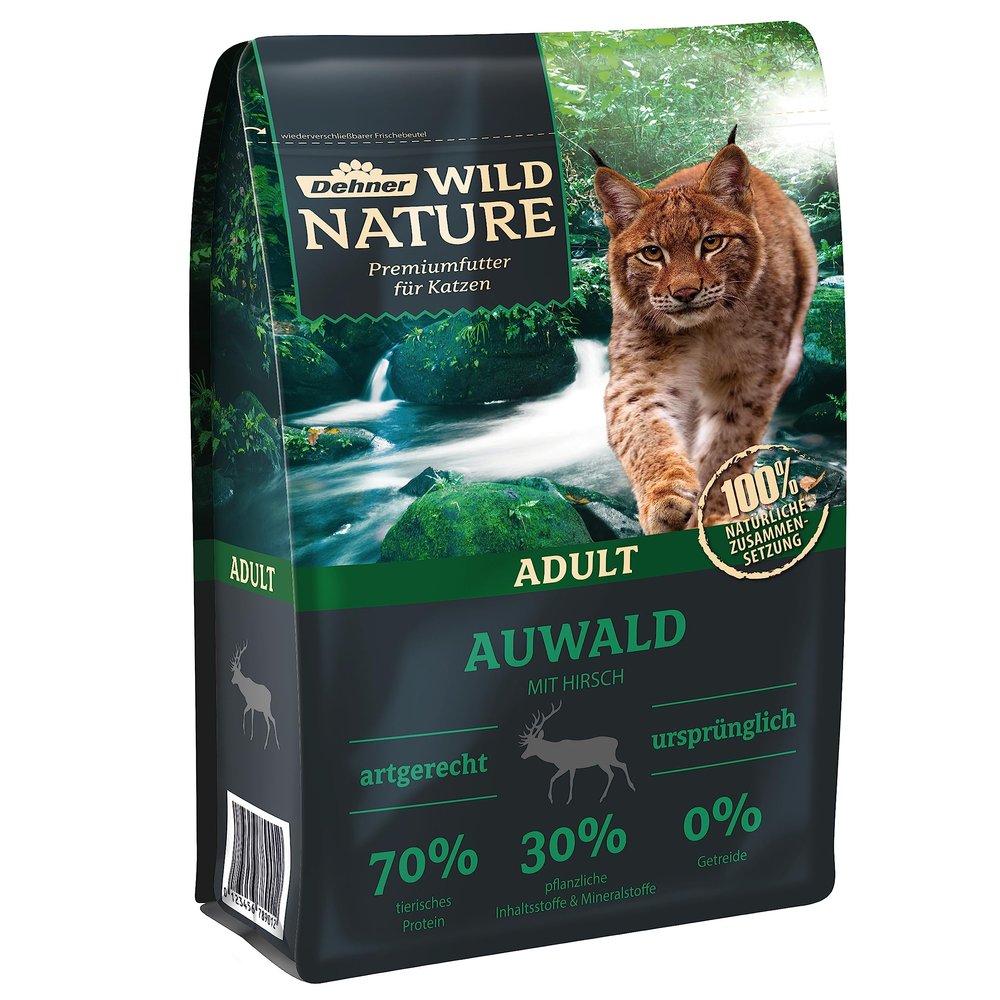 Dehner Wild Nature Auwald Grain-Free Dry Cat Food for Adult Cats, Venison, 1.5 kg