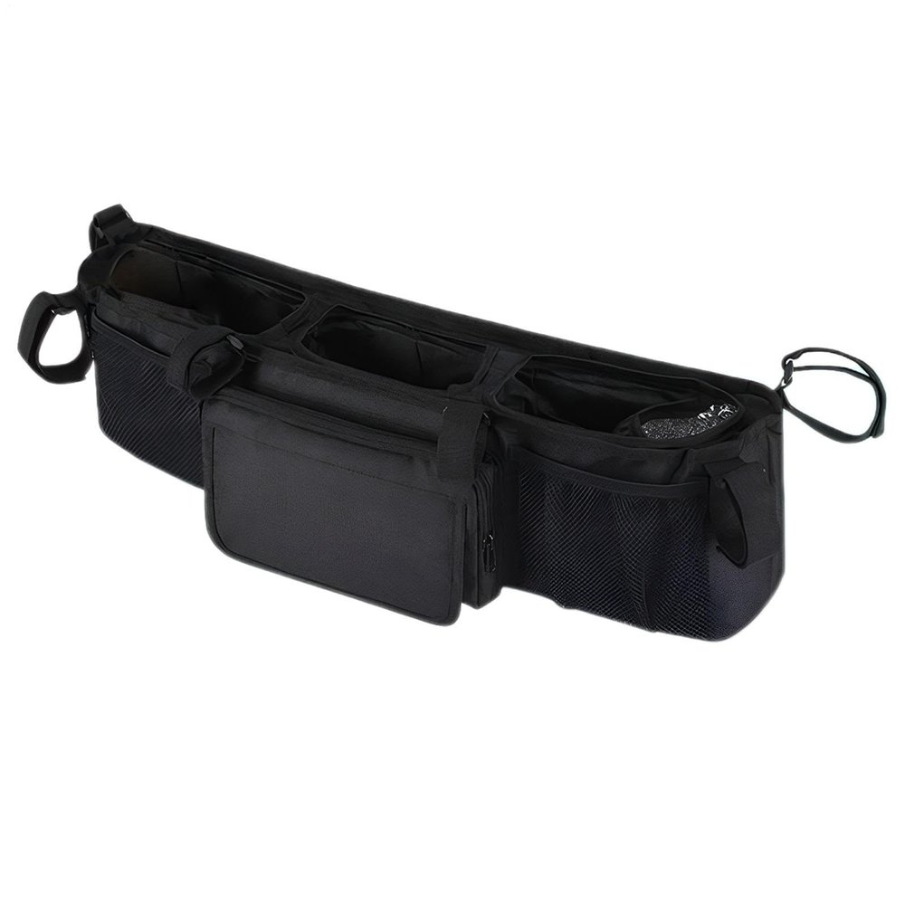 Double Stroller Drink Holder, Spacious Waterproof Organizer with Three Compartments