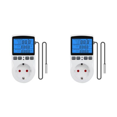 Buhdjfnke 2-Pack Digital Temperature Controller, Heating/Cooling Thermostat Outlet with Sensor for Reptile Incubators, EU Plug