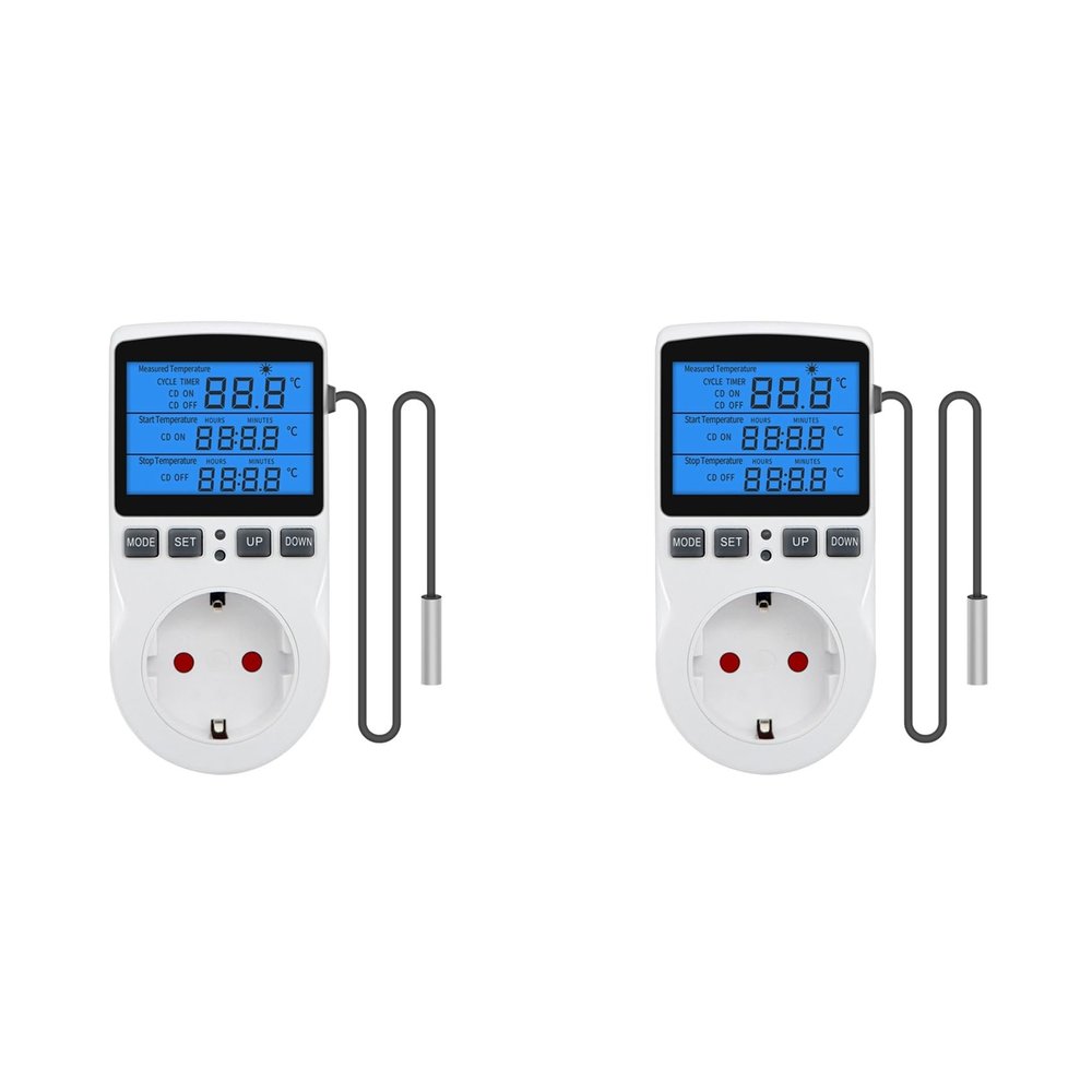 Buhdjfnke 2-Pack Digital Temperature Controller, Heating/Cooling Thermostat Outlet with Sensor for Reptile Incubators, EU Plug