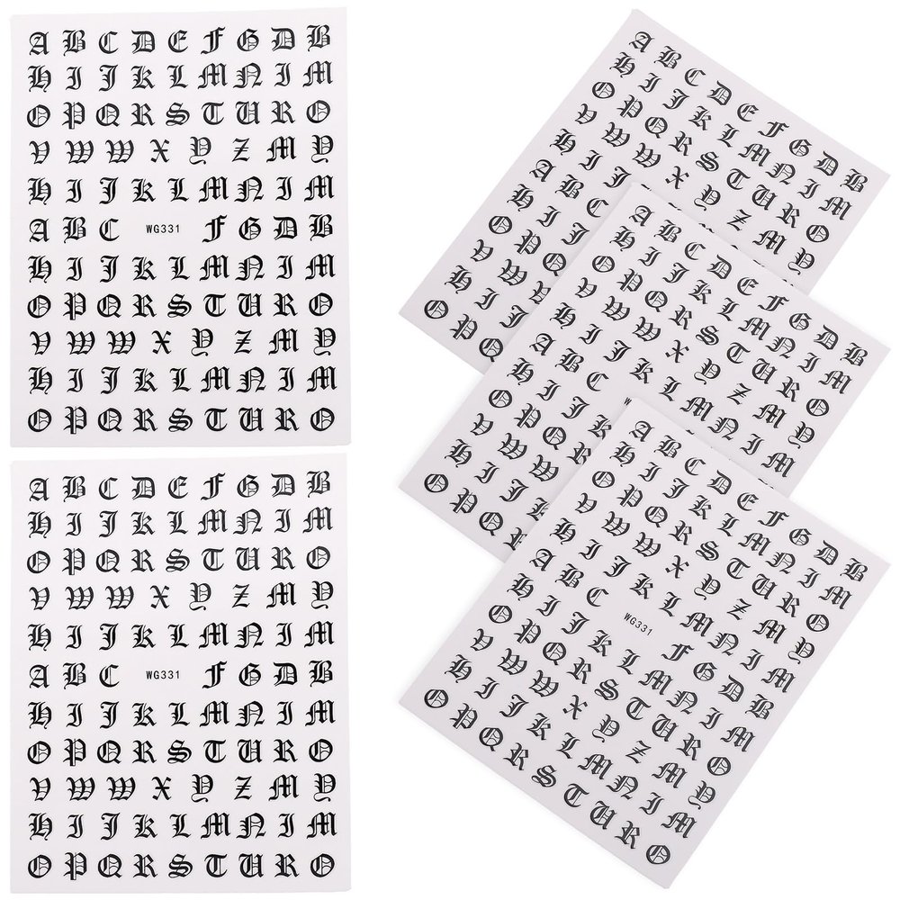 Abaodam Self-Adhesive Letter Nail Stickers, 5 Sheets, Black PVC