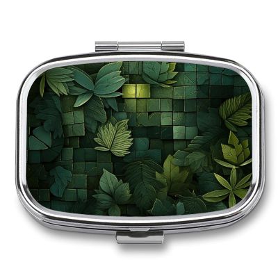 Metal Pill Box with Mirror, 2 Compartments, Compact Travel Pill Case