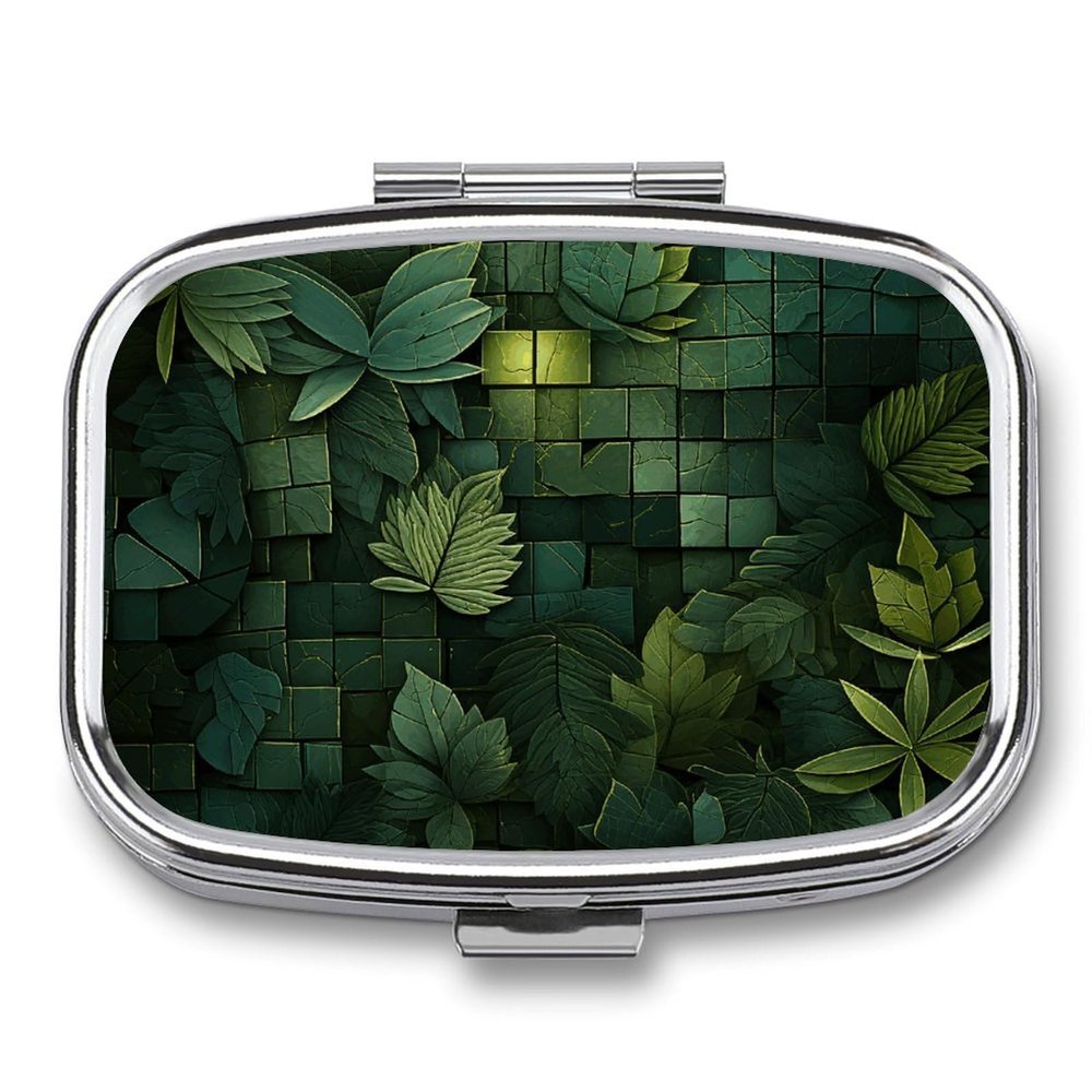 Metal Pill Box with Mirror, 2 Compartments, Compact Travel Pill Case