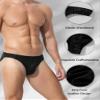 Ausing Men's PU Leather Thong with Pouch, Black, M view 3