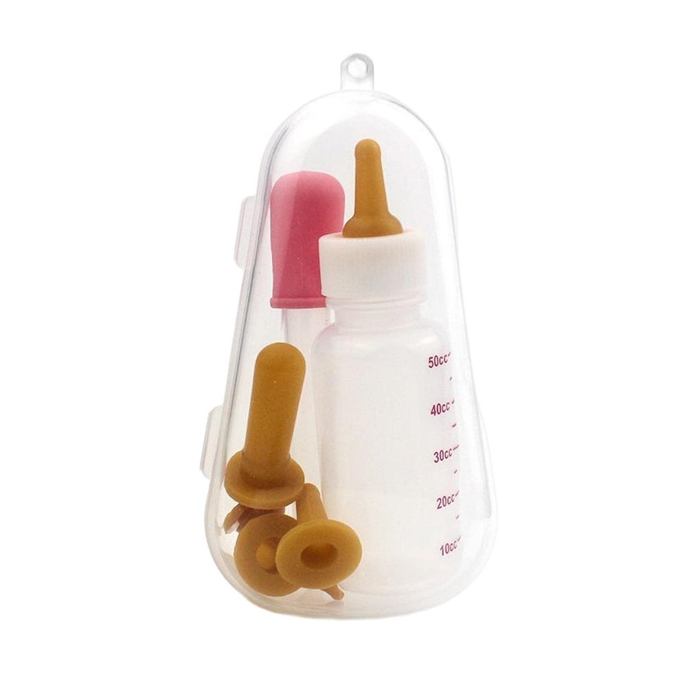Sdlnklm Kitten Feeding Bottle Set with Dropper and Replacement Nipples, Pink