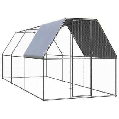 GeenYuu Outdoor Chicken Run, Galvanized Steel, 2 x 6 x 2 m, with Water-Resistant Polyethylene Roof and Lock