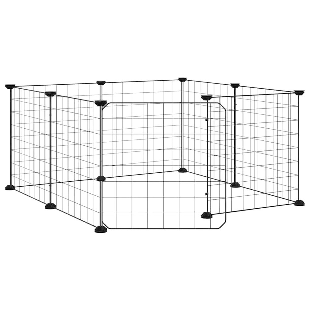 GeenYuu 8-Panel Pet Cage with Door, Black, 35 x 35 cm, Powder-Coated Steel, for Rabbits, Guinea Pigs and Small Animals, Indoor and Outdoor Use