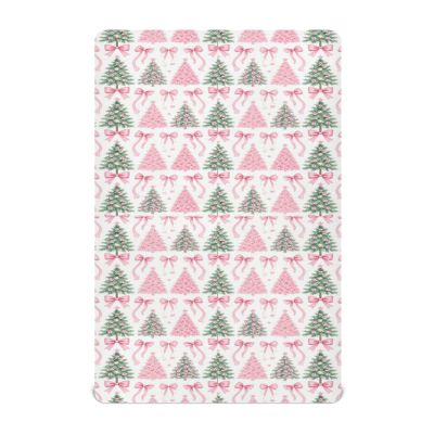 Crib Sheet with Bow and Christmas Trees, 52 x 28 in, Coquette Pink