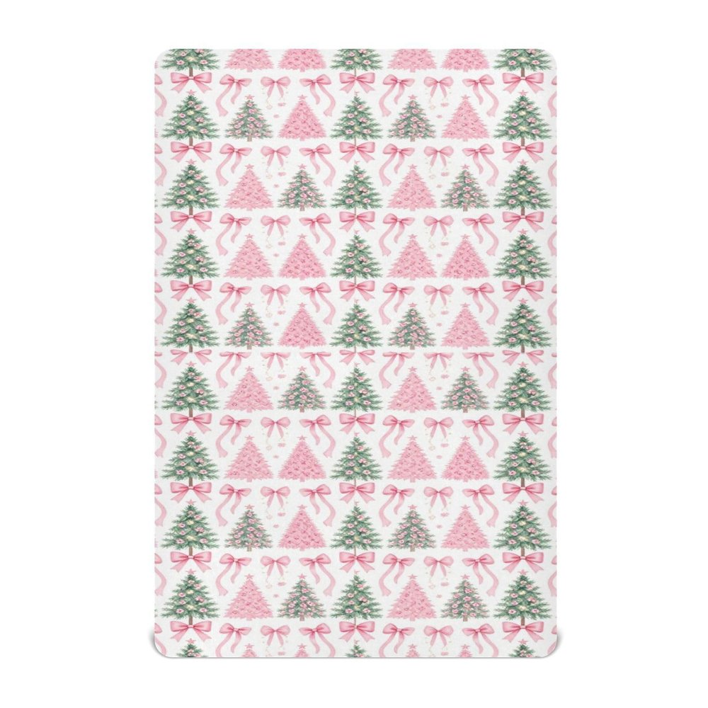 Crib Sheet with Bow and Christmas Trees, 52 x 28 in, Coquette Pink