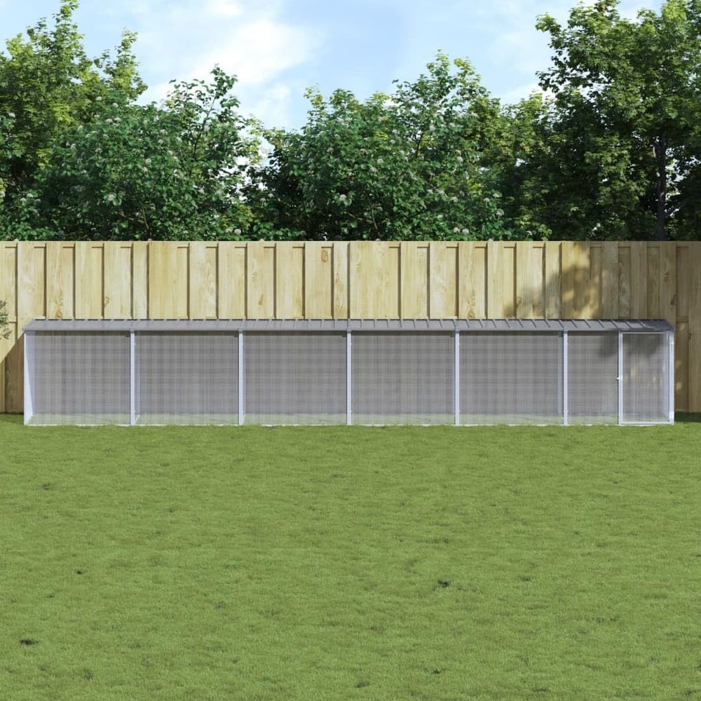 GeenYuu Chicken Run with Roof, Light Gray Galvanized Steel, 603 x 98 x 90 cm, with 5 Extensions