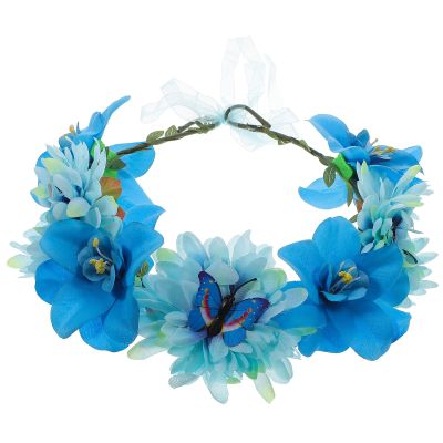 Abaodam Blue Fabric Flower Crown with Artificial Flowers