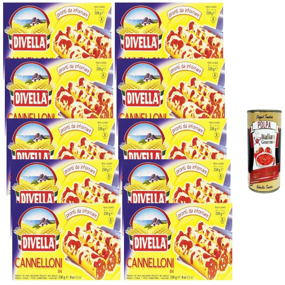 Italian Gourmet Bundle: 10 x 250 g Divella Cannelloni + Italian Gourmet Polpa