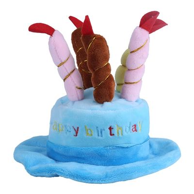 Phefop Pet Birthday Hat, Soft Cotton Cake Design, Adjustable Strap, for Dogs and Cats, Blue