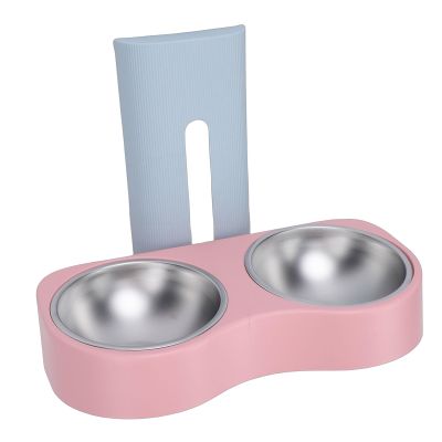 OVAQUIXI Wall-Mounted Stainless Steel Pet Bowl, Adjustable Height, Anti-Tip Design, Blue and Peach