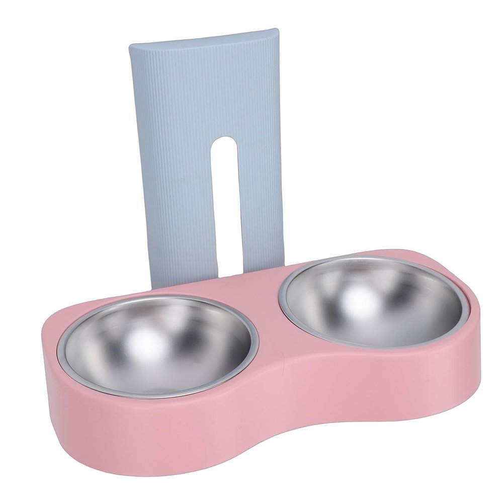 OVAQUIXI Wall-Mounted Stainless Steel Pet Bowl, Adjustable Height, Anti-Tip Design, Blue and Peach