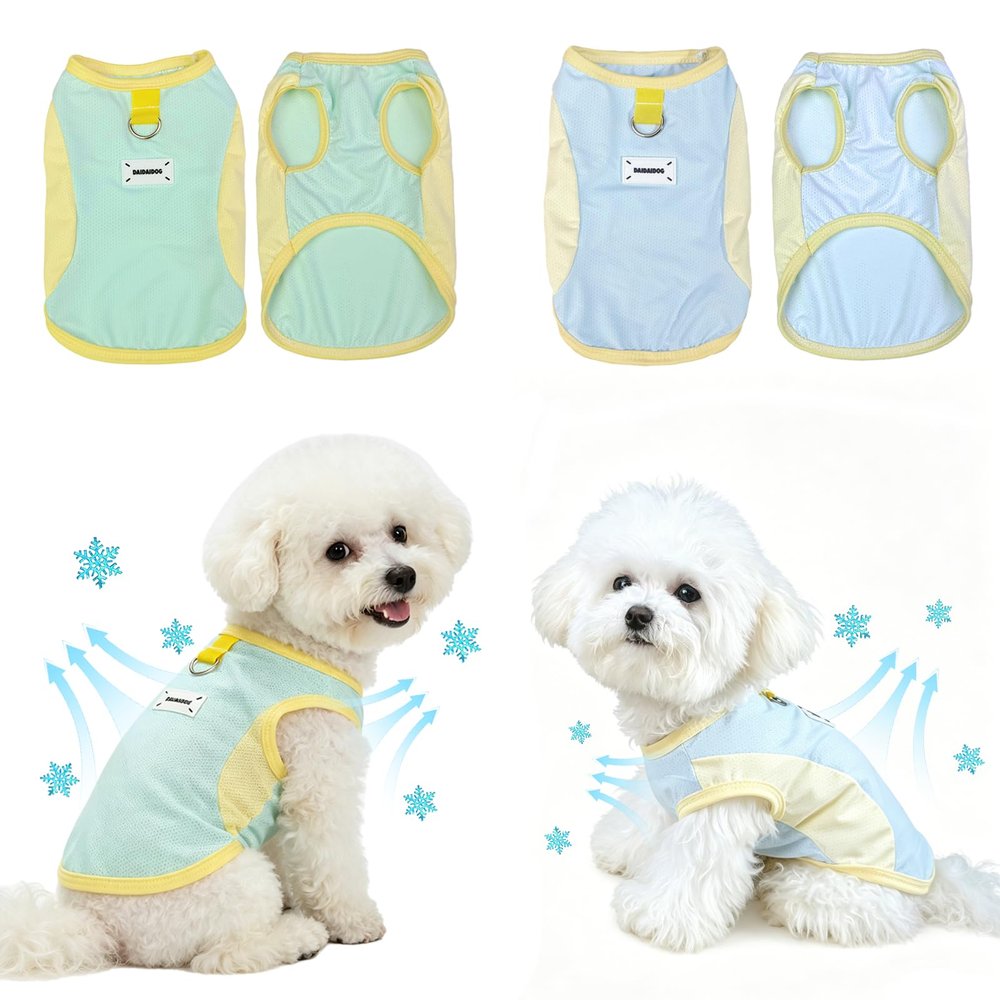 Cooling Vest for Dogs, 2-Pack, Breathable Ice Silk Clothing with D-Ring, Summer Cooling Coat for Small to Medium Dogs (Green/Blue) (Size XXL)