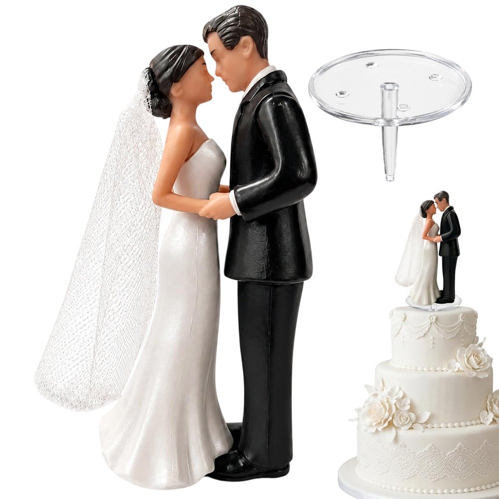 2-Piece Wedding Cake Bride and Groom Figurine Set with Bases