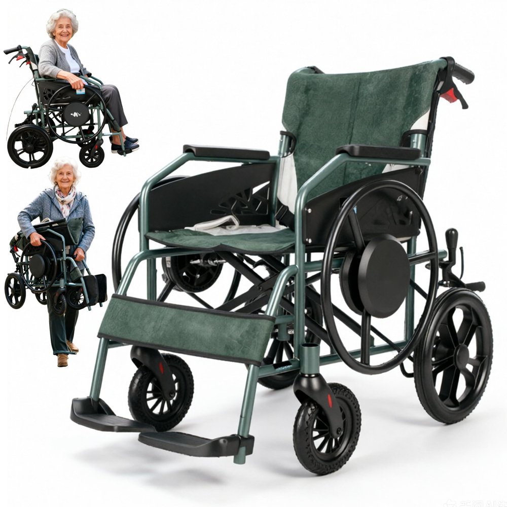Foldable Lightweight Aluminum Transport Wheelchair, 15.5 kg, 150 kg Capacity