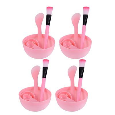 AUTSUPPL Pink Stirring Stick and Measuring Cup Set, 4 Pieces with PVC Bowl and Brush Accessories