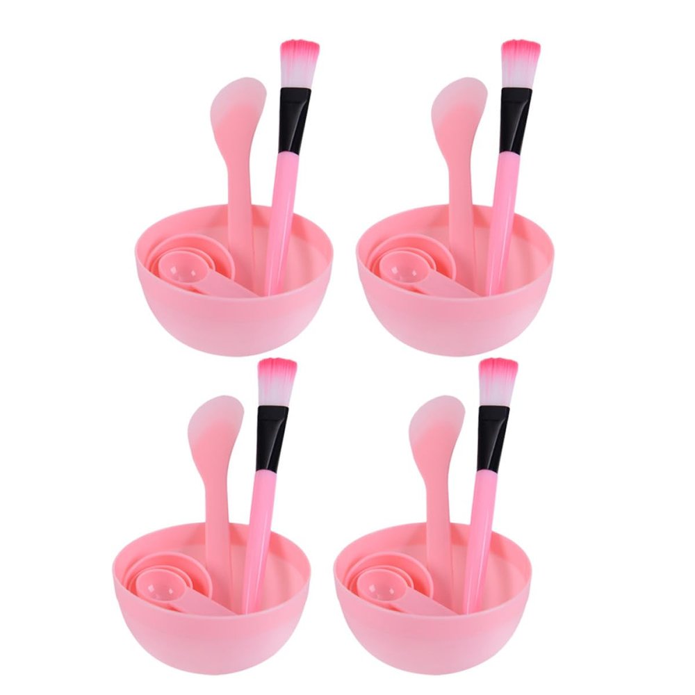 AUTSUPPL Pink Stirring Stick and Measuring Cup Set, 4 Pieces with PVC Bowl and Brush Accessories