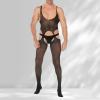 Men's Sheer Lace Underwear, Slim-Fit Cutout Bodysuit, Sleeveless Tank Top, Stockings and Open Fishnet Stockings (Black, One Size) view 2